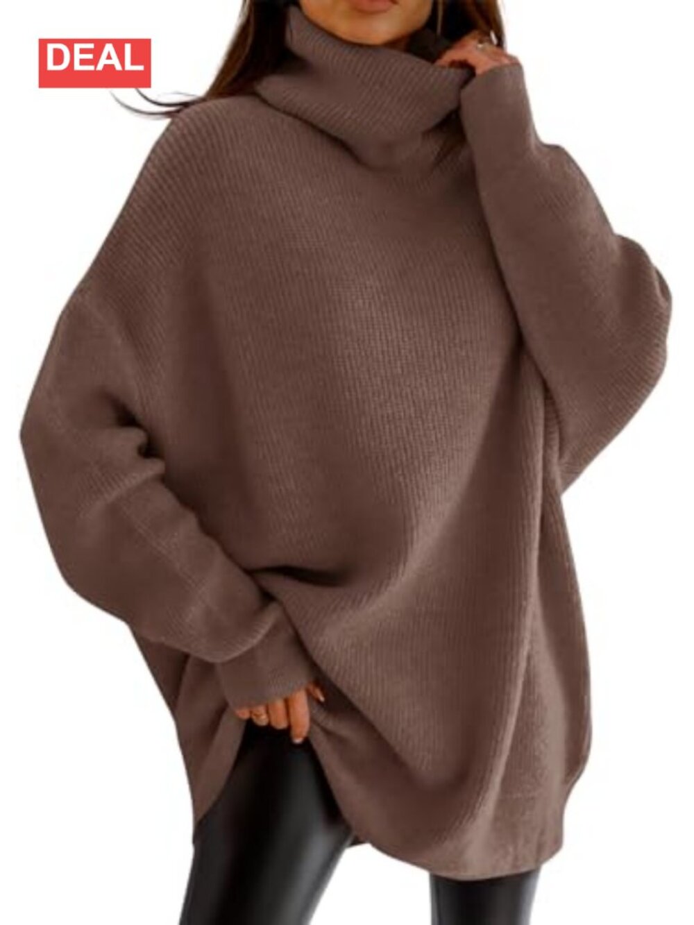 Womens Oversized Turtleneck Sweater Batwing Sleeve Chunky Knit Pullover